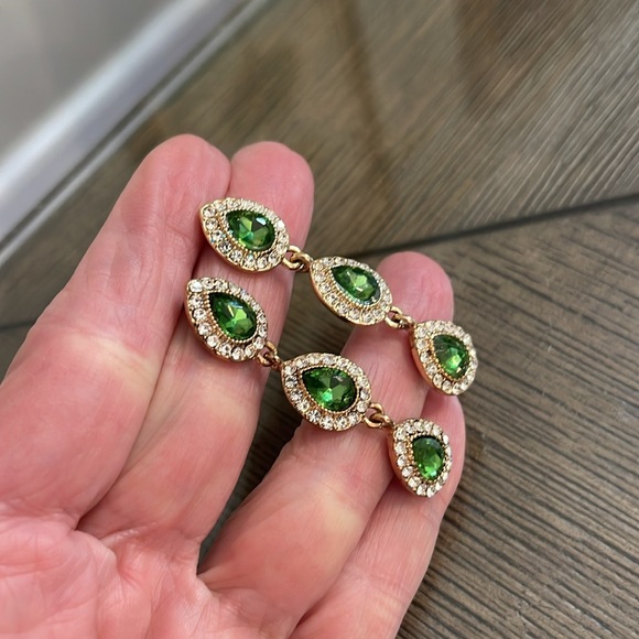 Monet Green & Clear Tear Drop Rhinestone Dangle Earrings - Picture 13 of 15